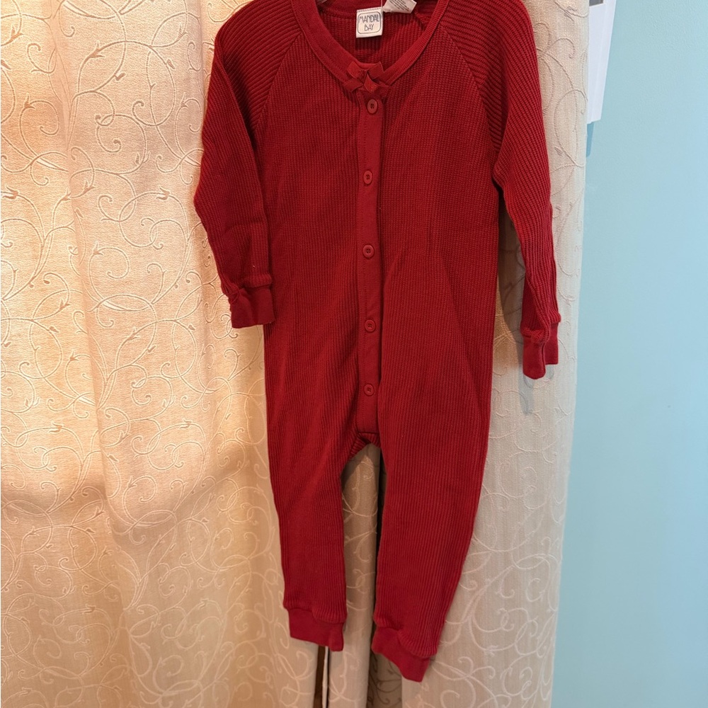 2T Toddler Red One Piece Cozy Button Butt Pjs
